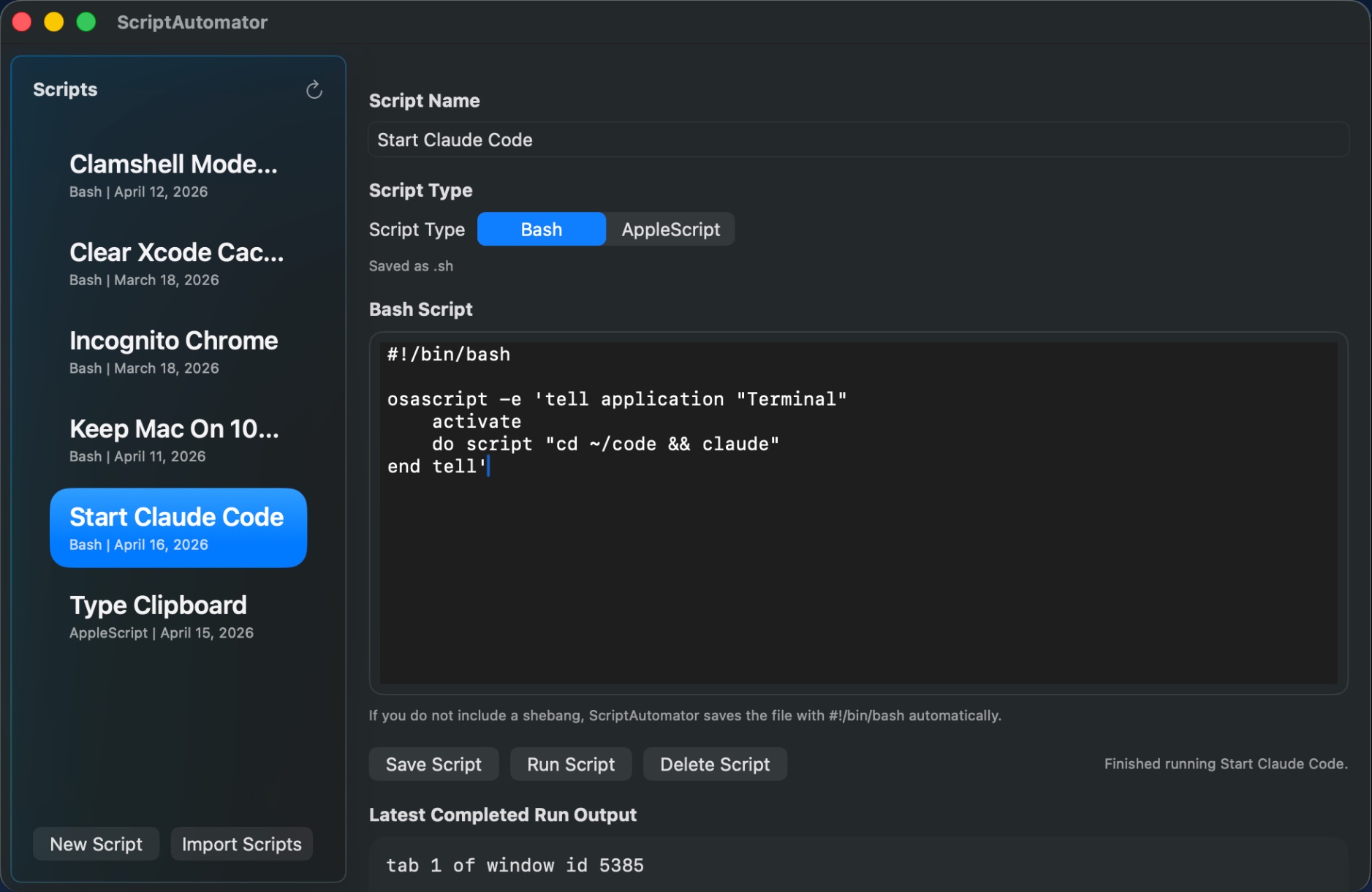 Cropped ScriptAutomator promo showing the editor window with user-created scripts and output.